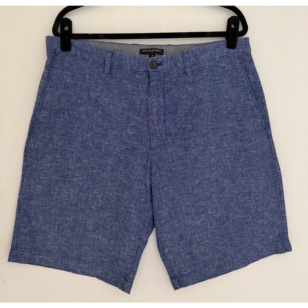 Banana Republic Men’s Blue Linen Blend Shorts Size 36 Flat Front Casual Summer